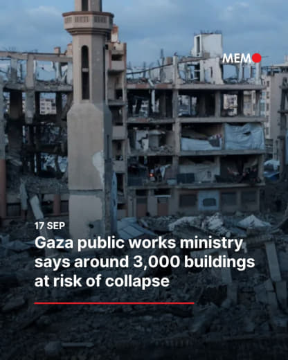 👤 middleeastmonitor 📝 Around 3,000 buildings across the Gaza Strip have been classified as dangerous or at risk of colla