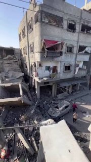 Four floors were reduced to rubble after an Israeli airstrike targeted the Abu Shamala family home in Al-Bureij refugee 