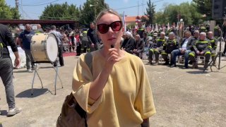 A very dystopian scene today at the funeral for three civil defense workers who were killed two nights ago while carryin