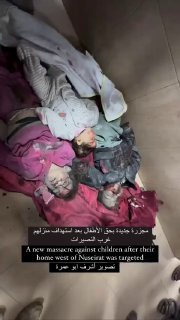 Estas crianças foram mortas por Israel no campo de refugiados de Nuseirat. Este vídeo não é adequado para que todos poss