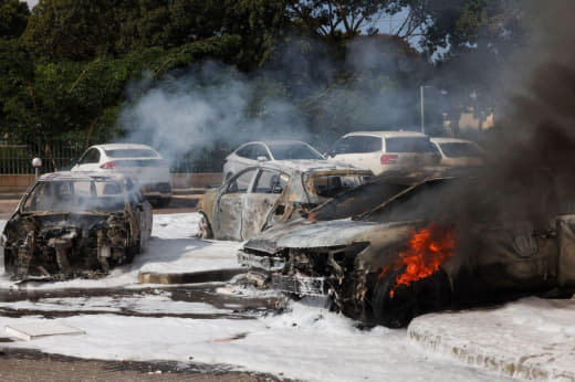 Media coverage: "Photos documenting the destruction caused by #Palestinian rocket fire today in the colonial Israeli set