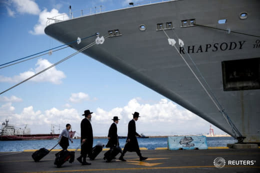 Israeli settlers leaving occupied #Palestine , going back home to the through occupied #Haifa 's port. Between the years