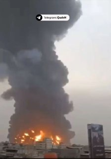 Footage documenting the massive Israeli airstrikes targeting oil refineries at the port of Al Hudaydah in Yemen.