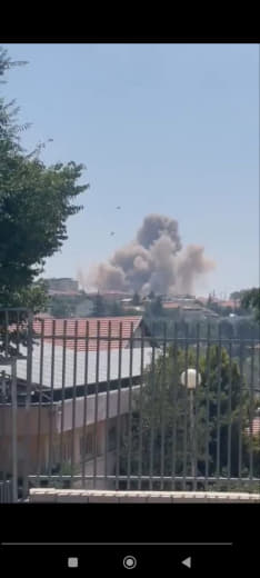 Moment of Iranian missile strike hitting target in the city of Safed in northern occupied Palestine.