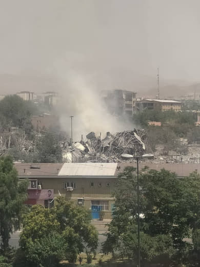 The aftermath of Israeli attacks on Iran in the southeast of Tehran, earlier today.