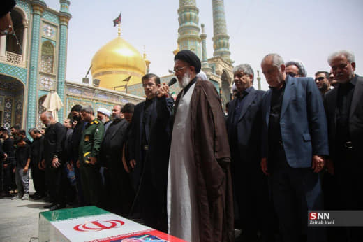 Iranians pray over some of the top commanders assassinated during the recent Israeli aggression on the country ahead of 