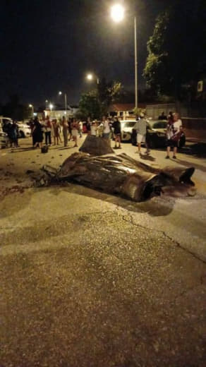 Breaking | Fragments of the Iranian missile that struck Tel Aviv in central occupied Palestine.